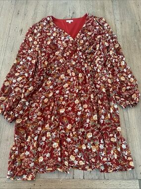 JODIFL Red Floral Wrap-Style Dress